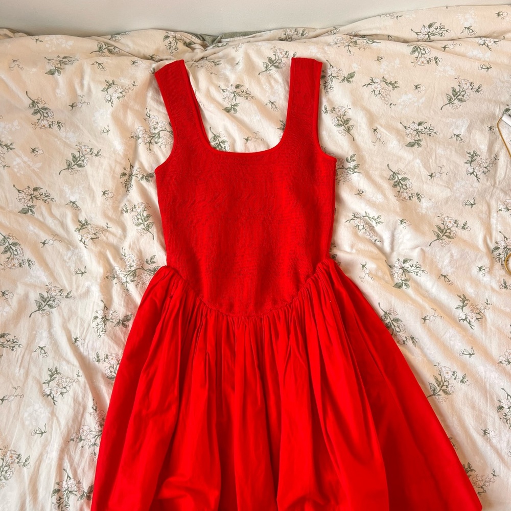 Loeffler Randall Red Sleeveless Square-Neck Fit & Flare Mini Dress-Brynne